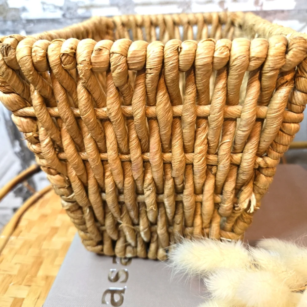 Natural Earthy Woven Square Jute Wicker Basket Home Decor Vintage 90's